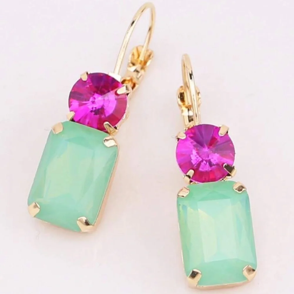 Pink & Green Crystal Drop Earrings